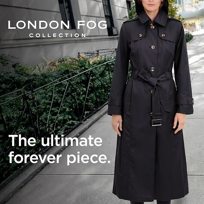 London Fog Single-Breasted Black Women's Hooded Trench Coat w/ Belt - Size 4P
