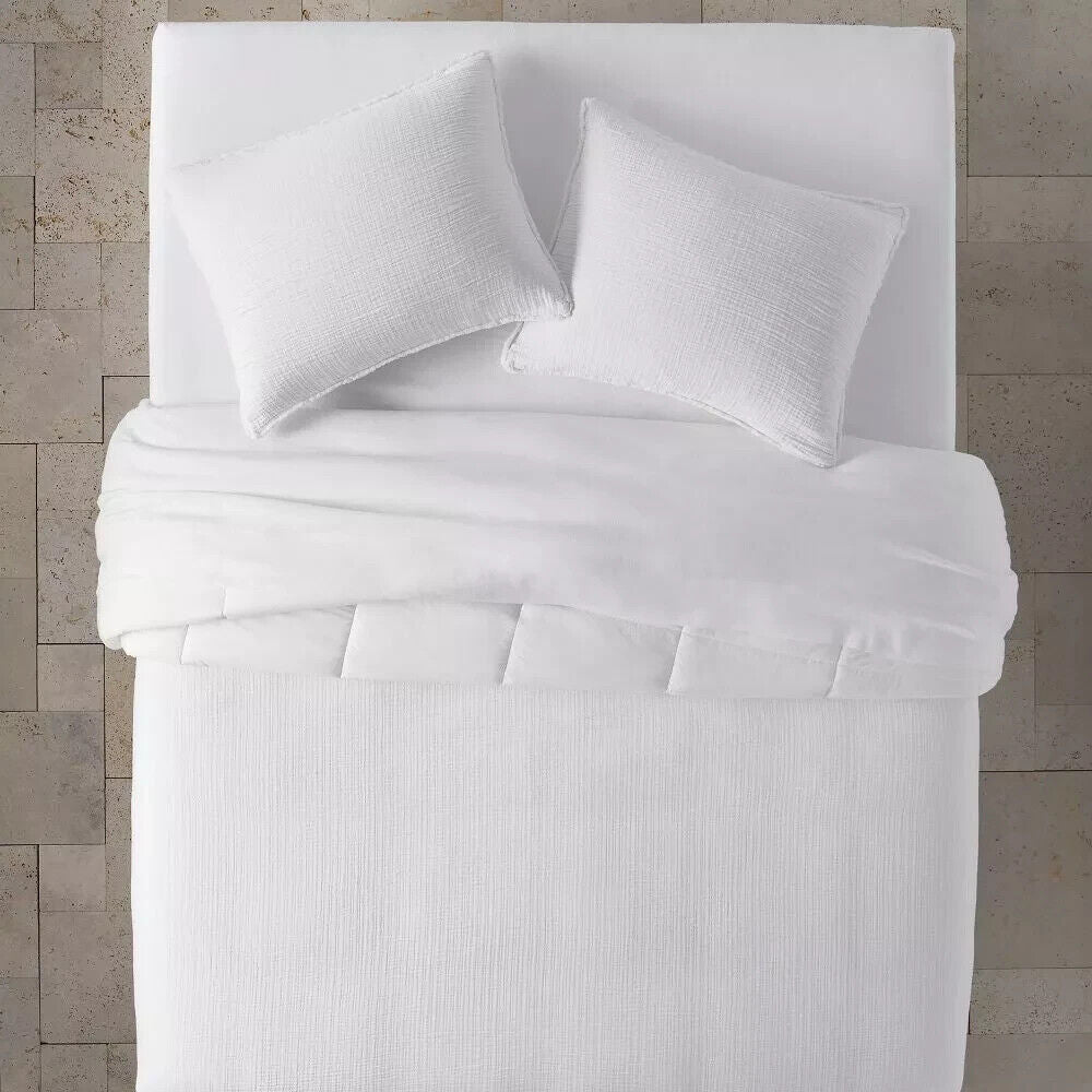 Casaluna Cotton Chambray Comforter Set Solid Year-Round, White, Full/Queen