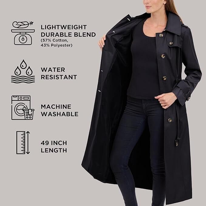 London Fog Single-Breasted Black Women's Hooded Trench Coat w/ Belt - Size 4P